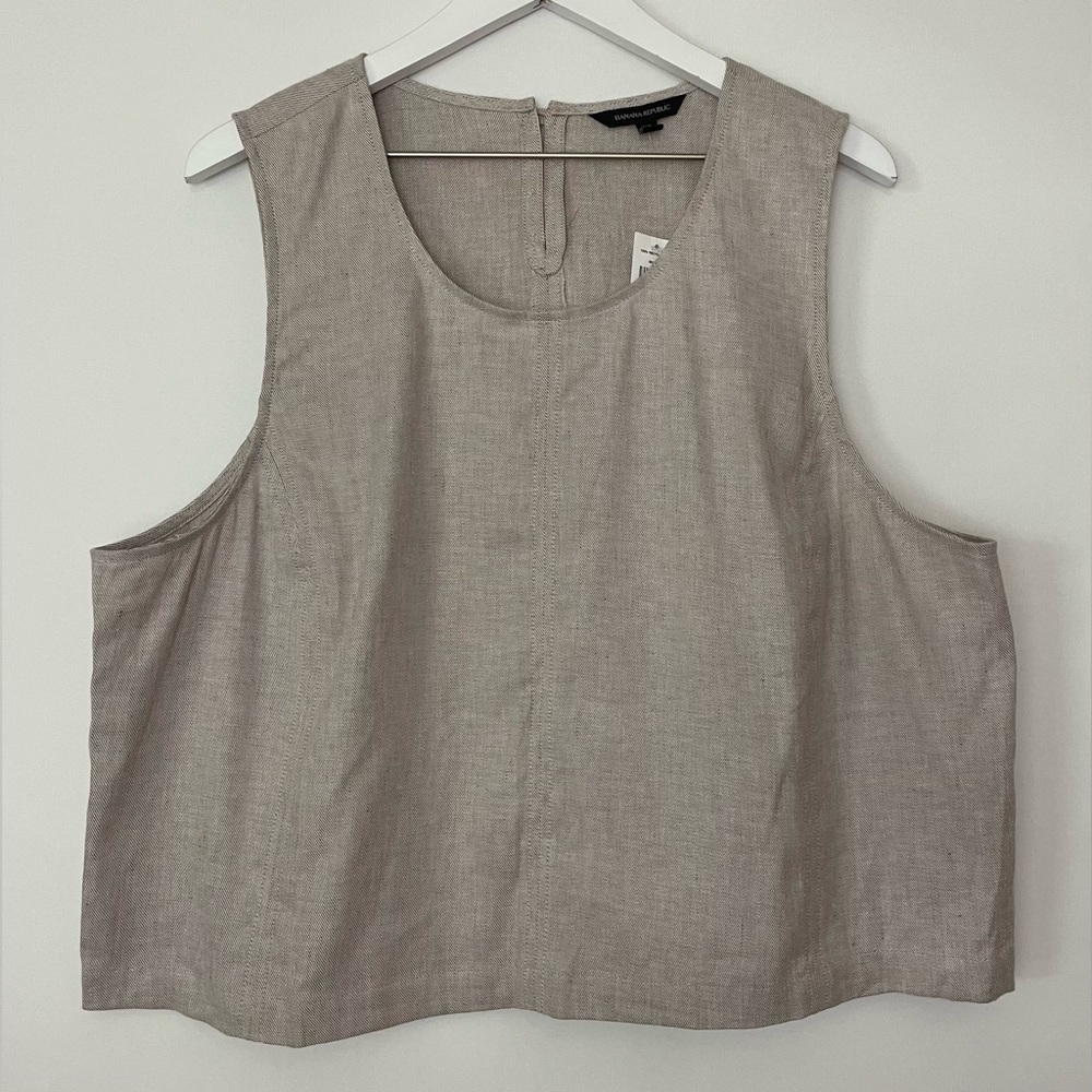 NWT Banana Republic Linen-Cotton Cropped Shell Tank Top Sand Biege Size XXL